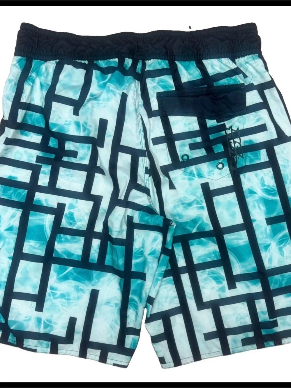 No Fear Men's Teal Grid-Print Swim Board Shorts Trunks XL